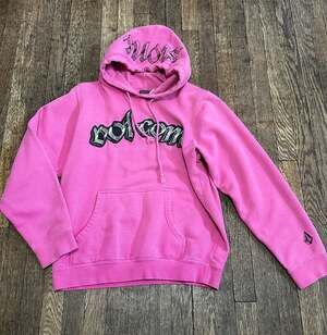 Women’s Vintage Volcom Pink Graffiti Stone Pullover Hoodie Size Medium